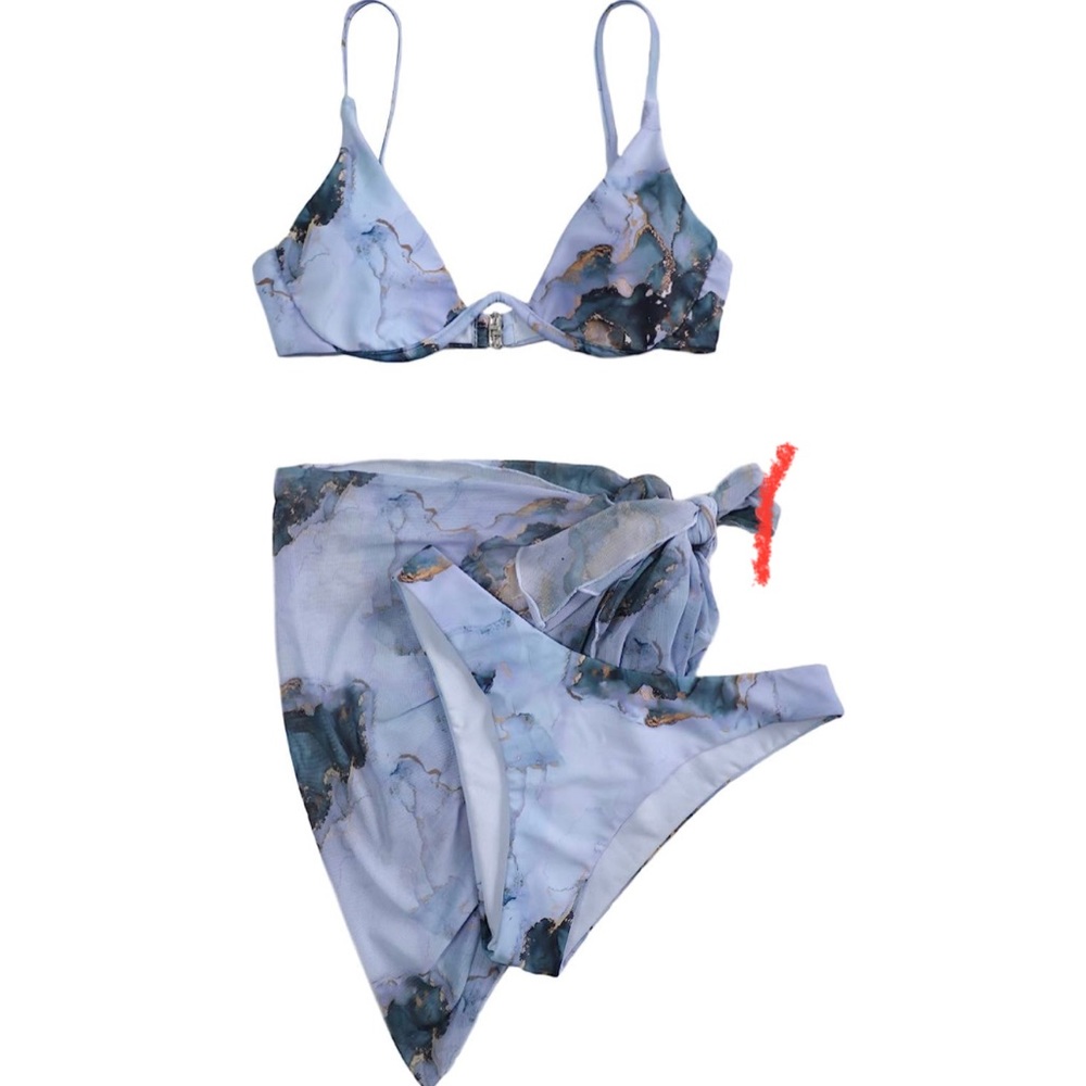 Women's 3 Piece Tie Dye Bikini Set Swimsuit with Sarongs Beach Skirt  MED NWT